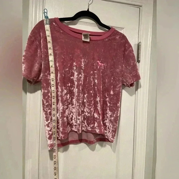 Victoria’s Secret PINK Crushed Velvet Crop Top Cree Neck Dog Logo Size Medium - Picture 10 of 10